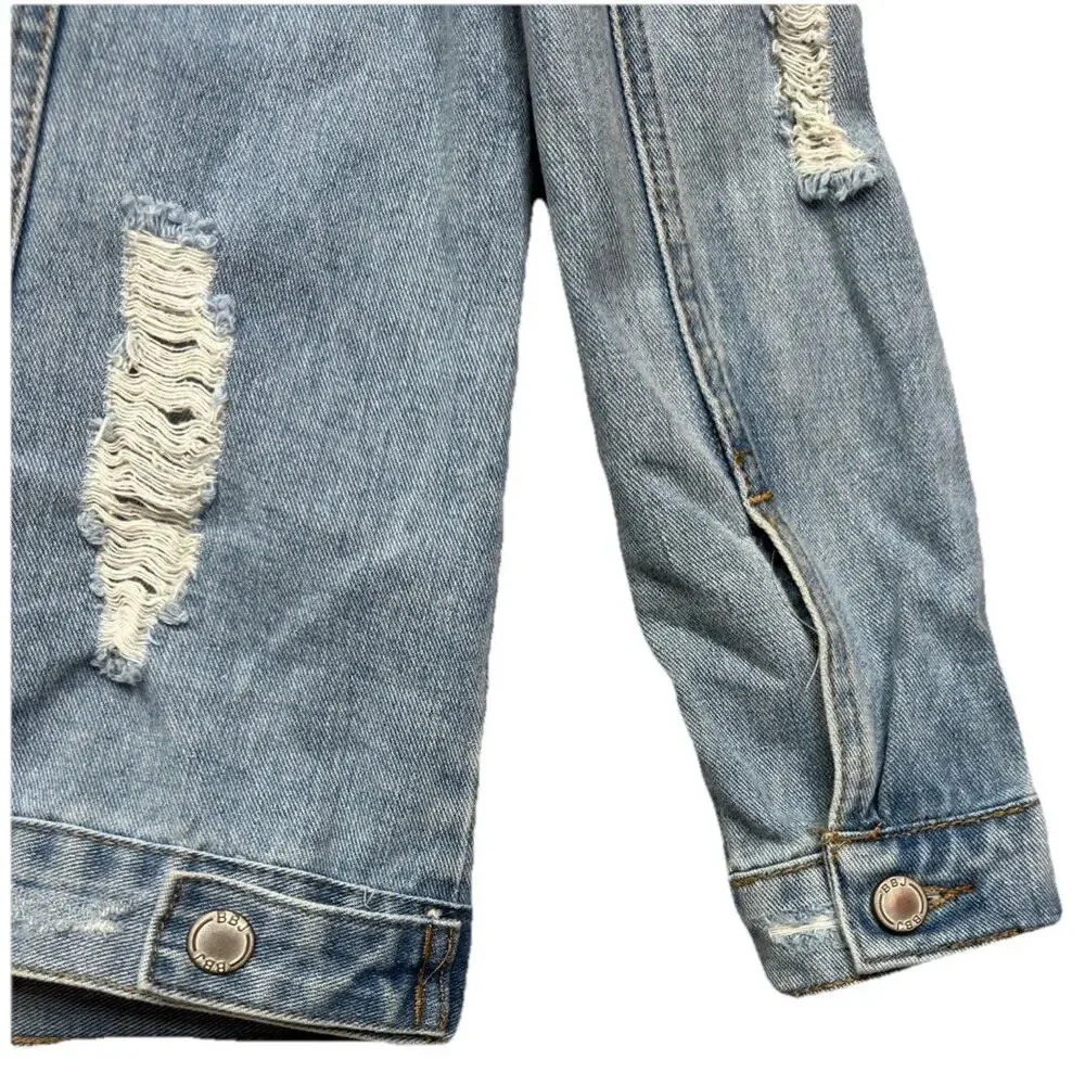 Boom Boom Jean Denim Jacket Distressed Size Medium‎ Western Rodeo Boho oversized